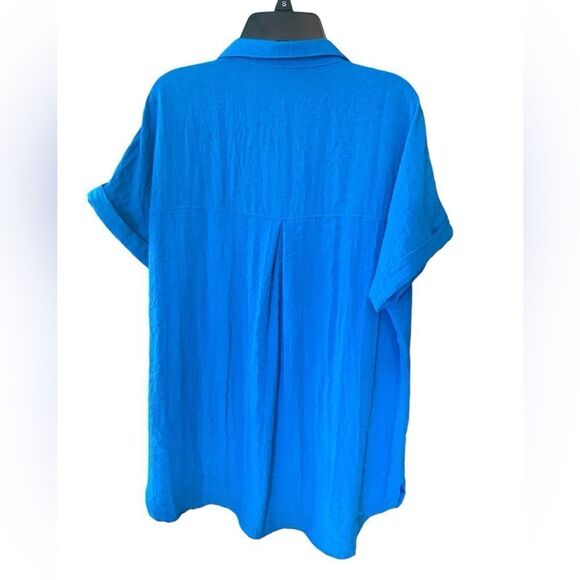 John Mark Sz M Blue Collar Large Button Front Short Sleeve Relaxed Fit Shirt - Picture 2 of 6